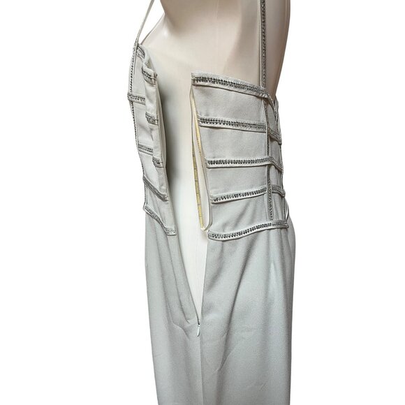 1990s/Y2K Vintage Maxi Dress Caged Silver Beaded Evening Gown Glamorous Cocktail - Picture 7 of 10